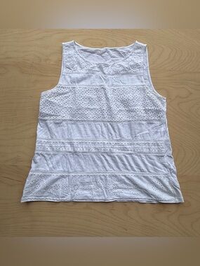 Talbots White Embroidered White Eyelet Sleeveless Tank Top Cotton Women's XL